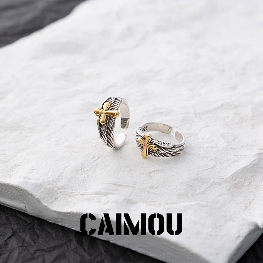 Cross feather open ring