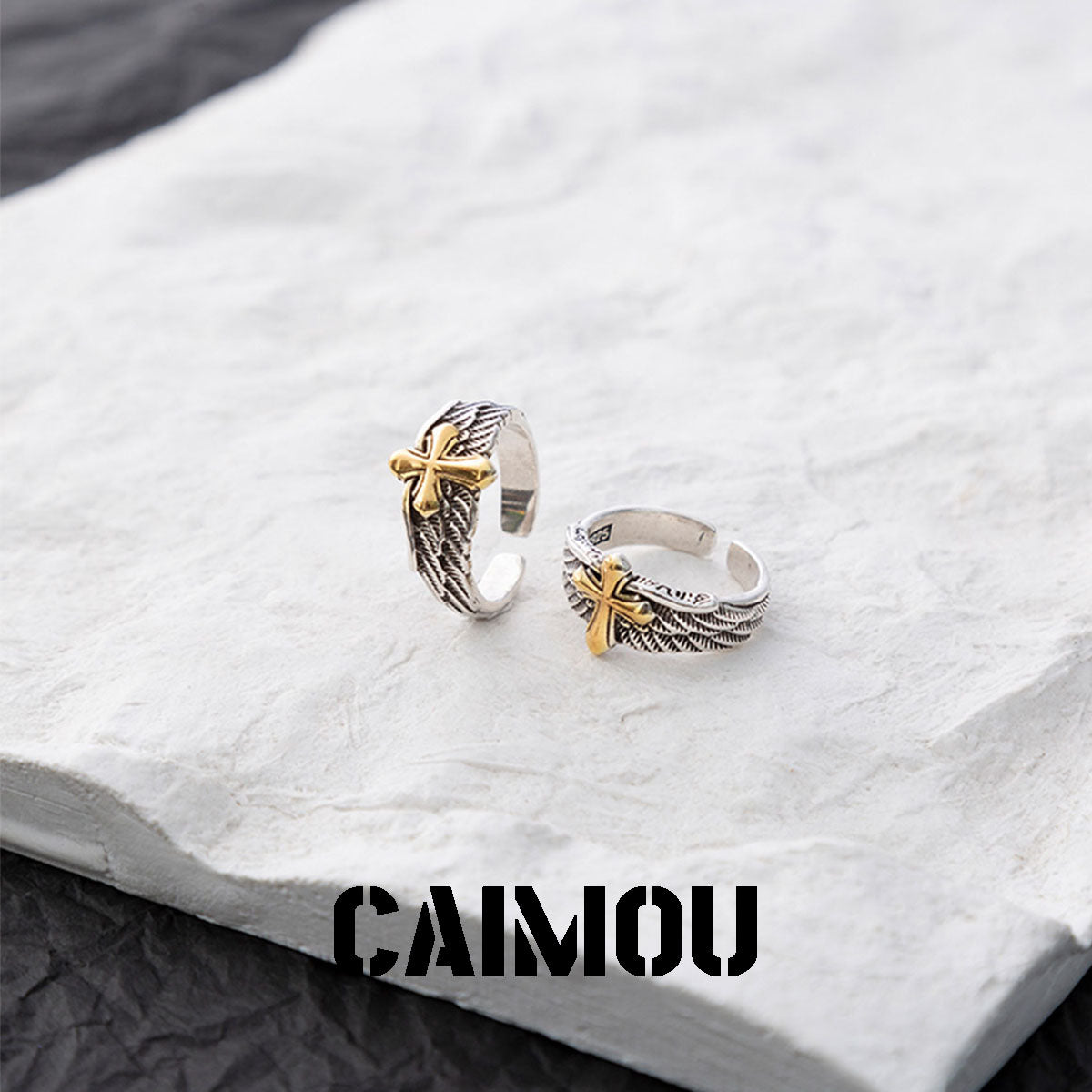 Cross feather open ring