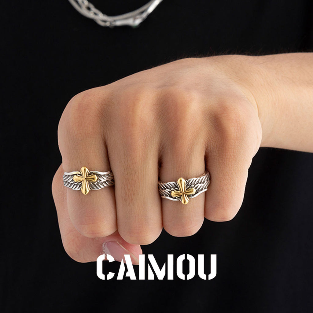 Cross feather open ring