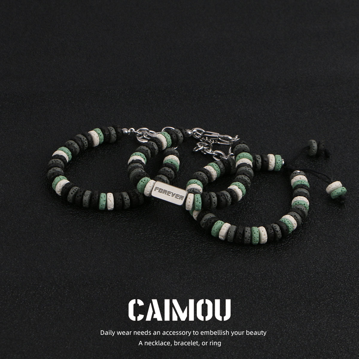 Dark Green Volcanic Stone Beaded Bracelet