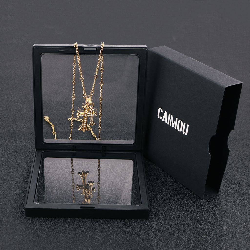 Gold Double Cross Rhinestone Necklace