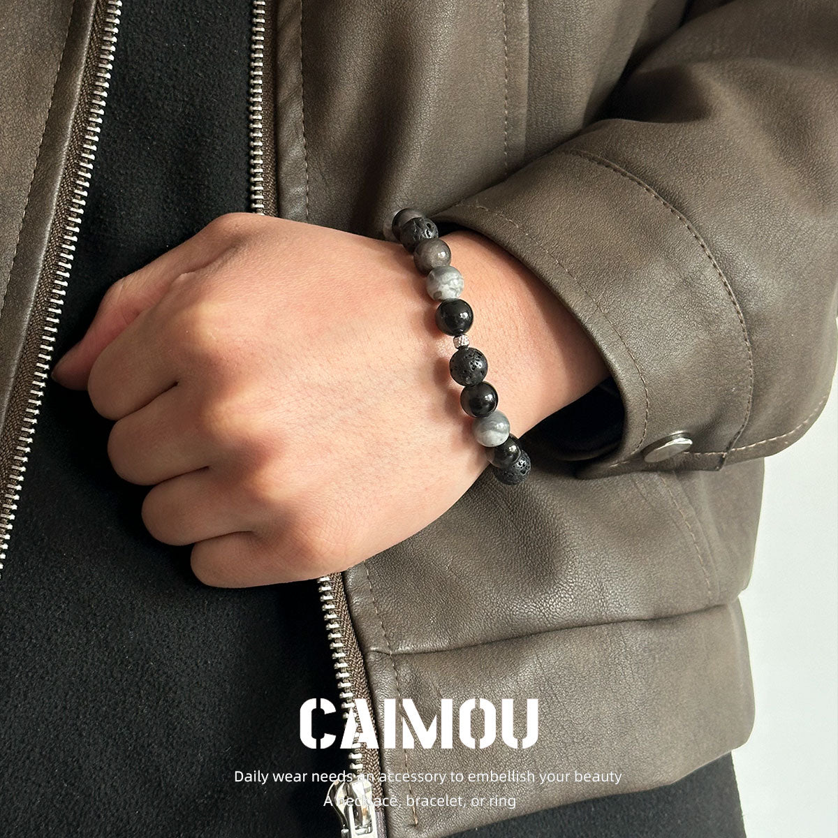 Dark Volcanic Stone Braided Bracelet