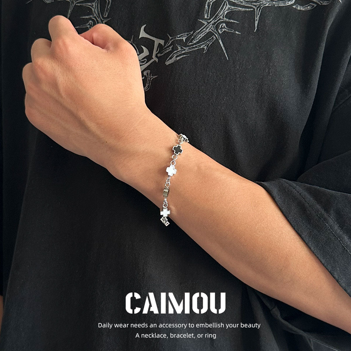 Black and white cross bracelet