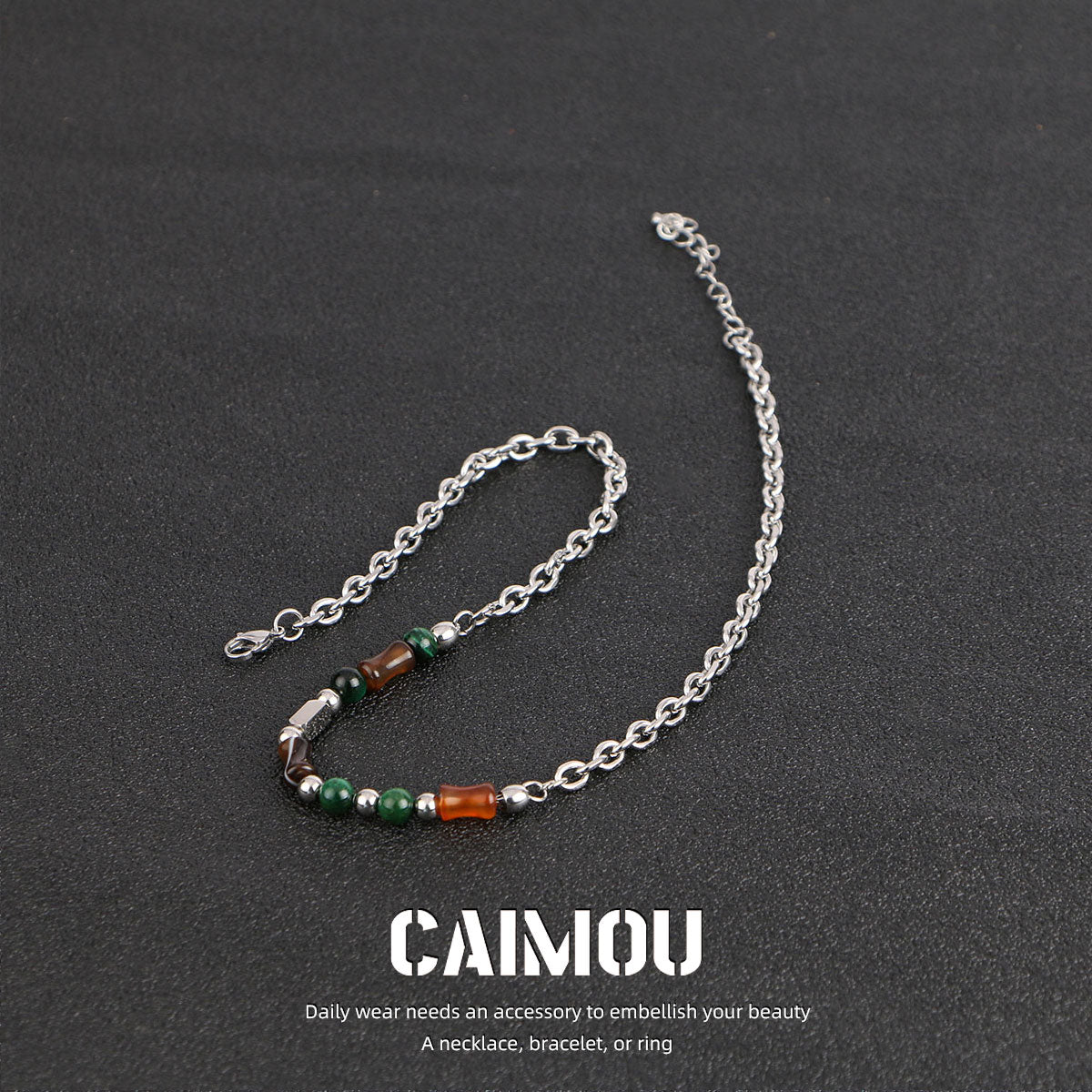 Dark Green Natural Stone Spliced Necklace