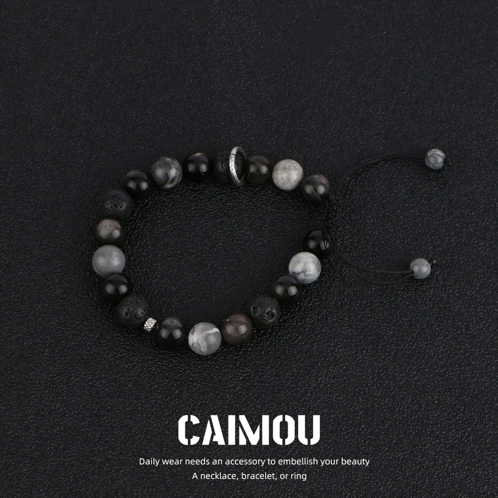 Dark Volcanic Stone Braided Bracelet