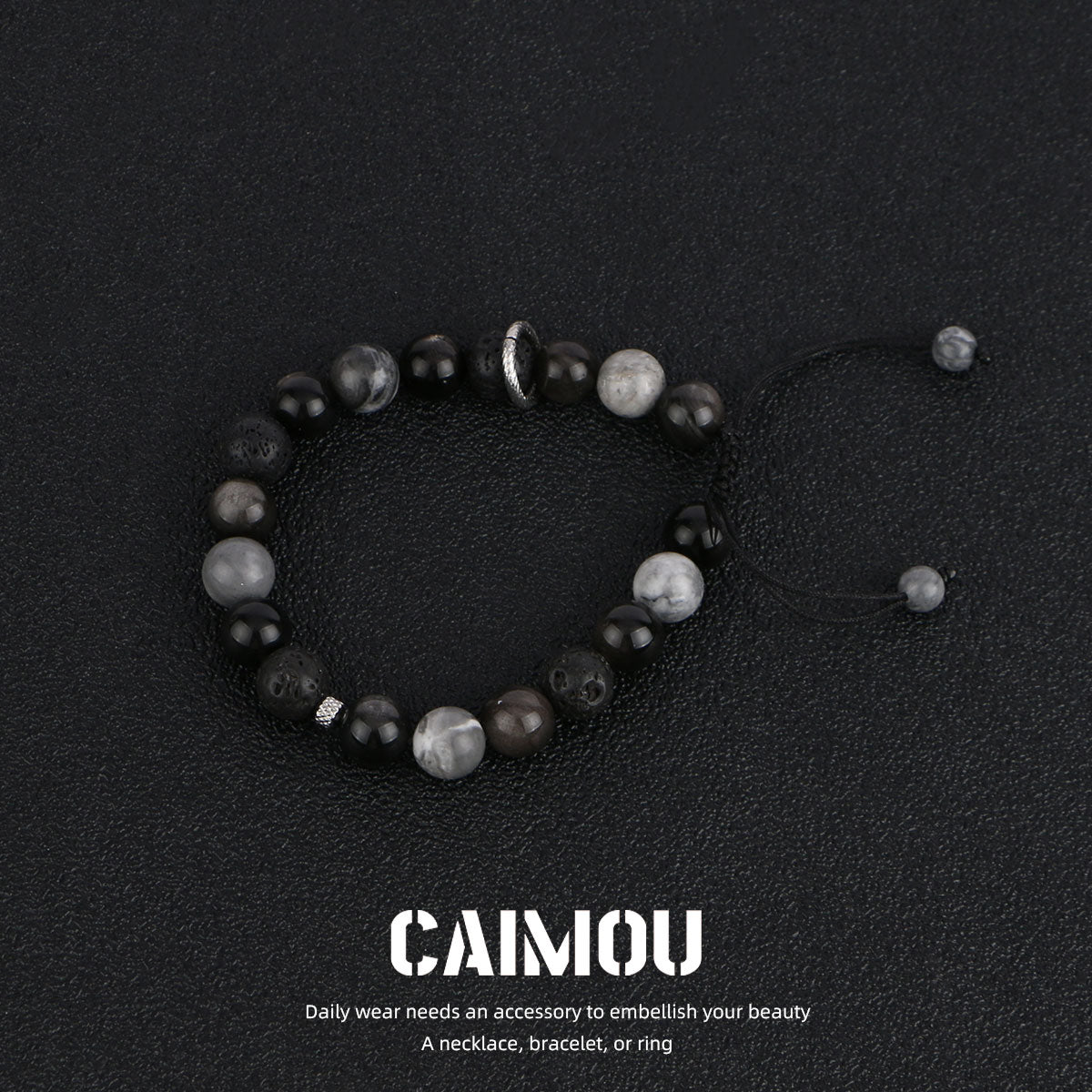 Dark Volcanic Stone Braided Bracelet