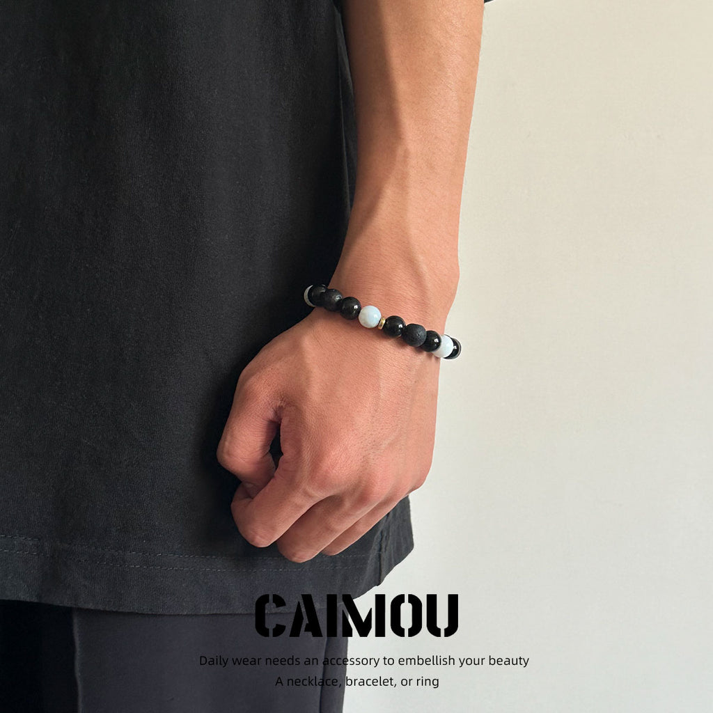 Black & White Volcanic Stone Braided Bracelet