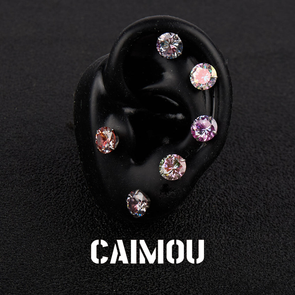 Color Plated Eight Arrows Round Zircon Stud Earrings
