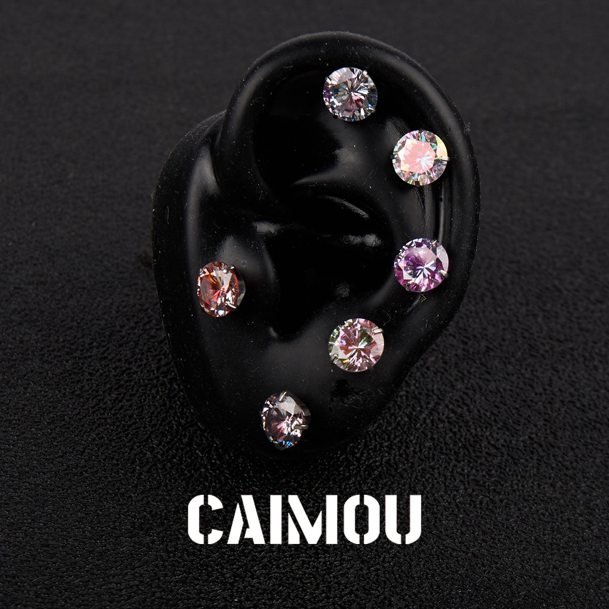Color Plated Eight Arrows Round Zircon Stud Earrings