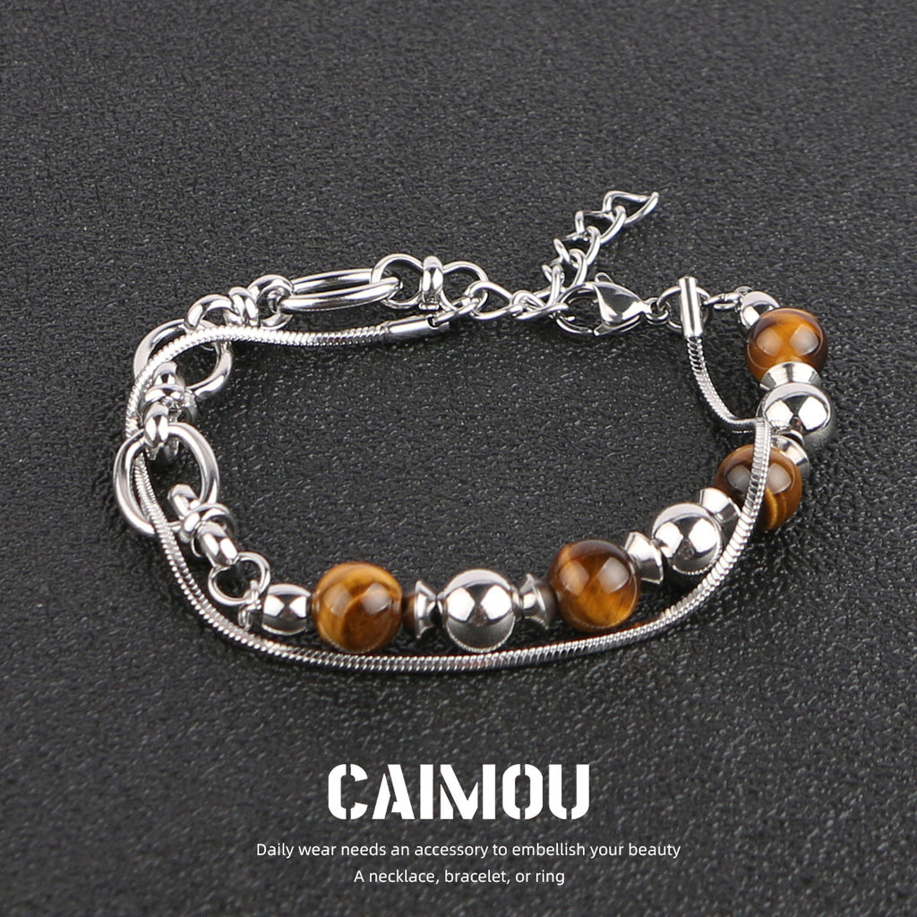 Yellow Tiger Eye Bead Double Layer Bracelet