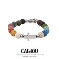 Volcanic stone cross bracelet