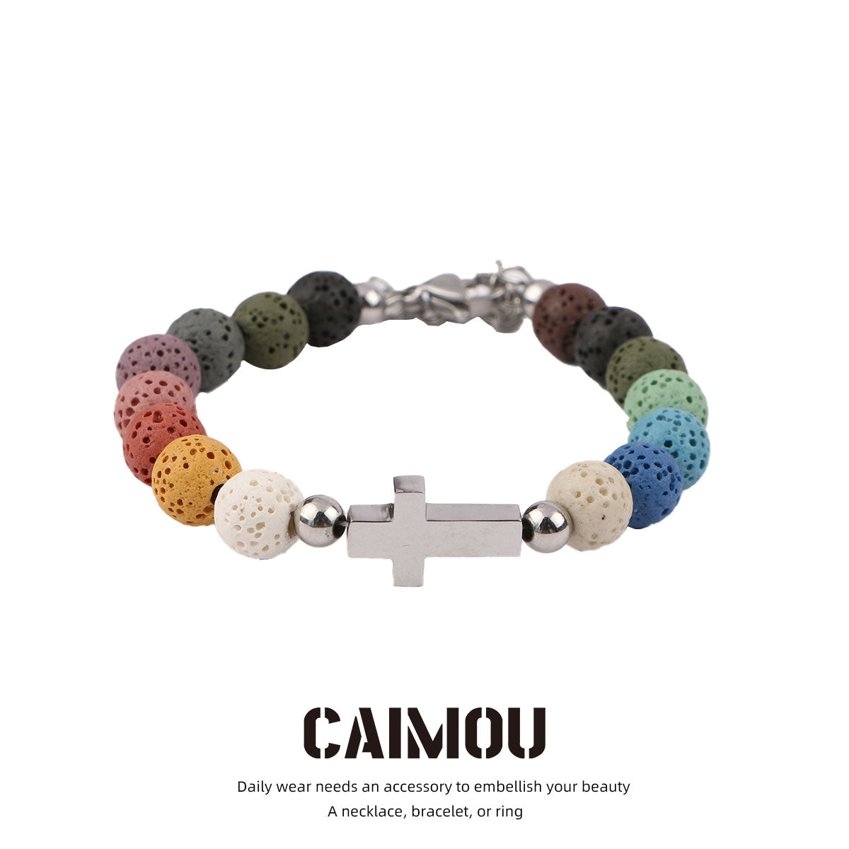 Volcanic stone cross bracelet