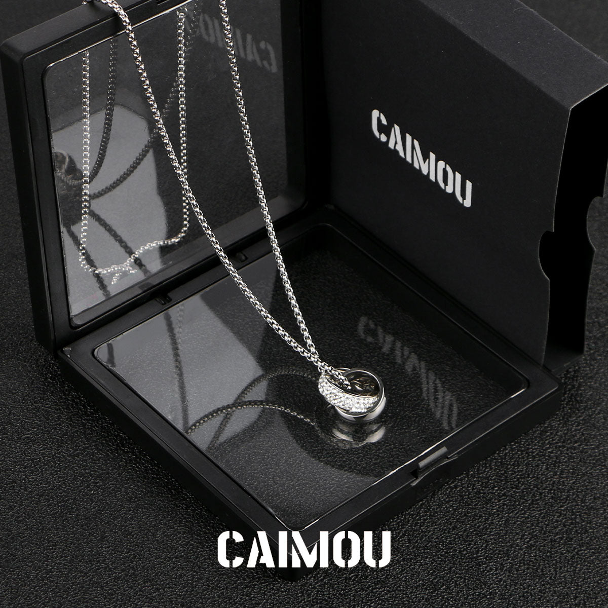 Full Paved Crystal Interlocking Double Ring Necklace