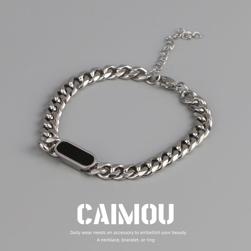 Geometric Black Tag Curb Bracelet
