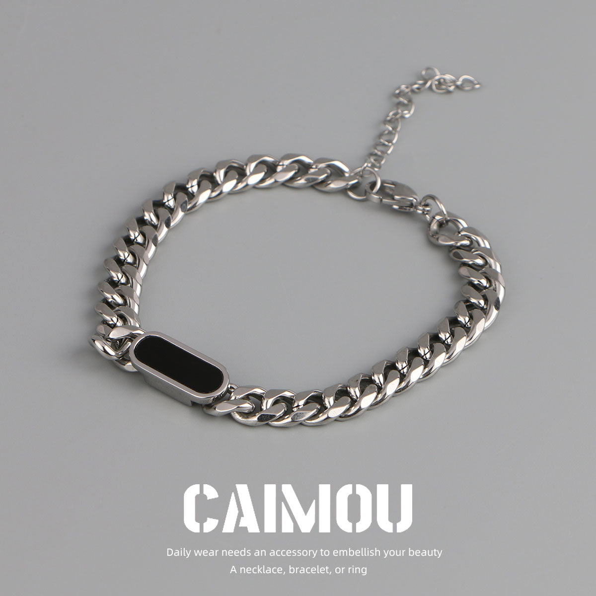 Geometric Black Tag Curb Bracelet