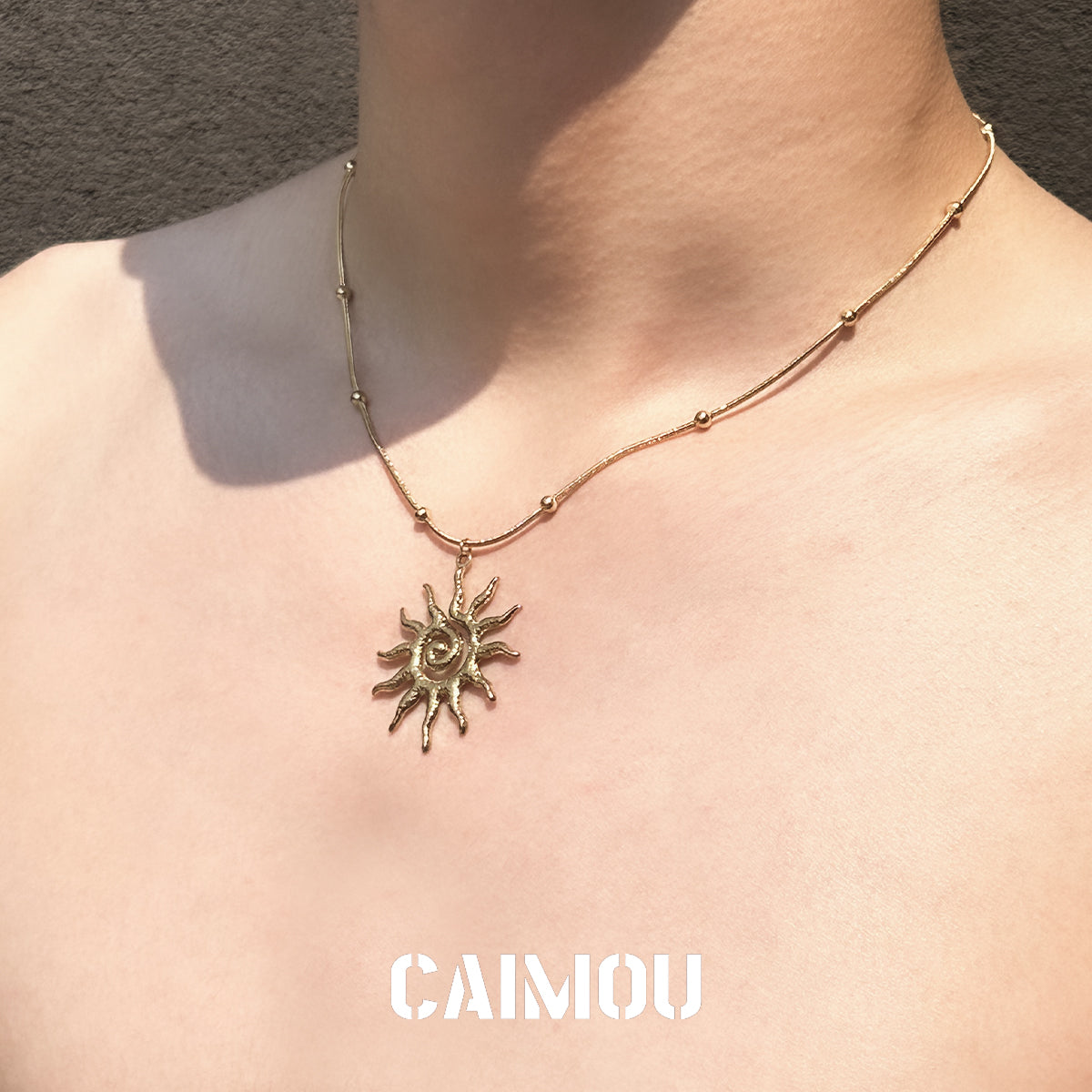 Golden Spiral Sun Pendant Necklace