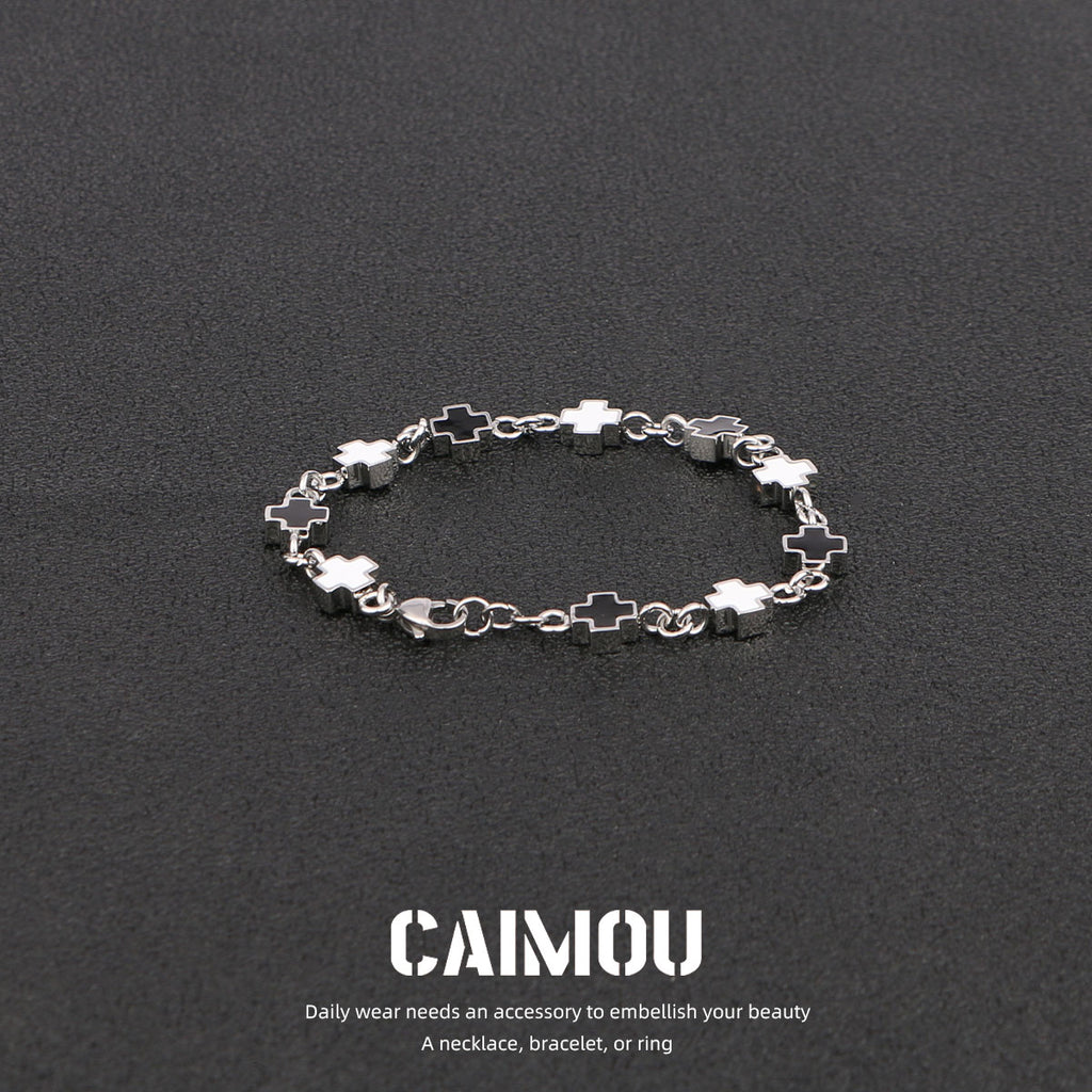 Black and white cross bracelet