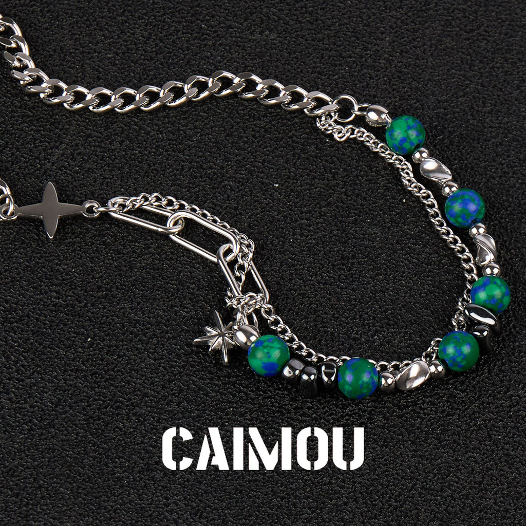 Octagram Green Stone Spliced Necklace