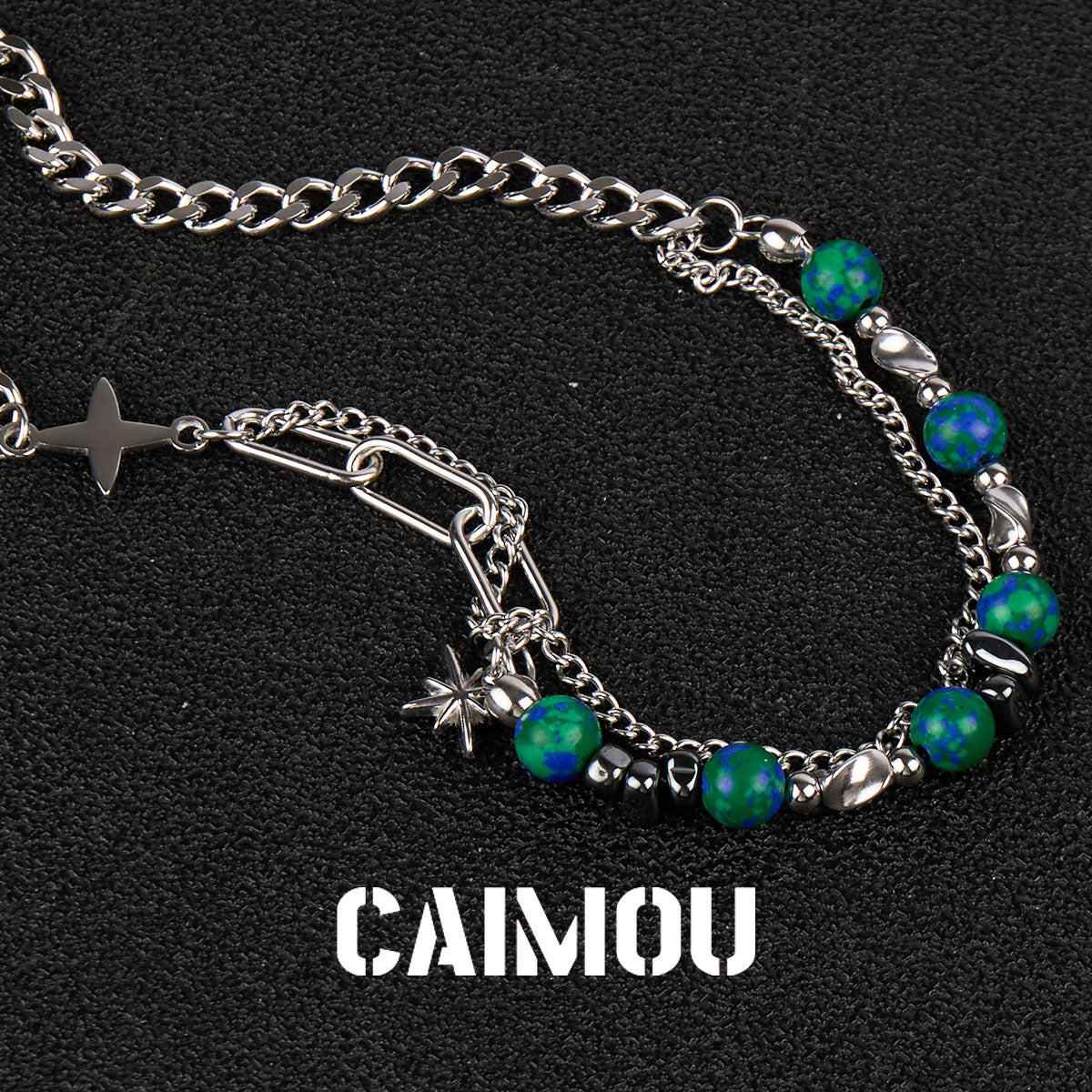 Octagram Green Stone Spliced Necklace