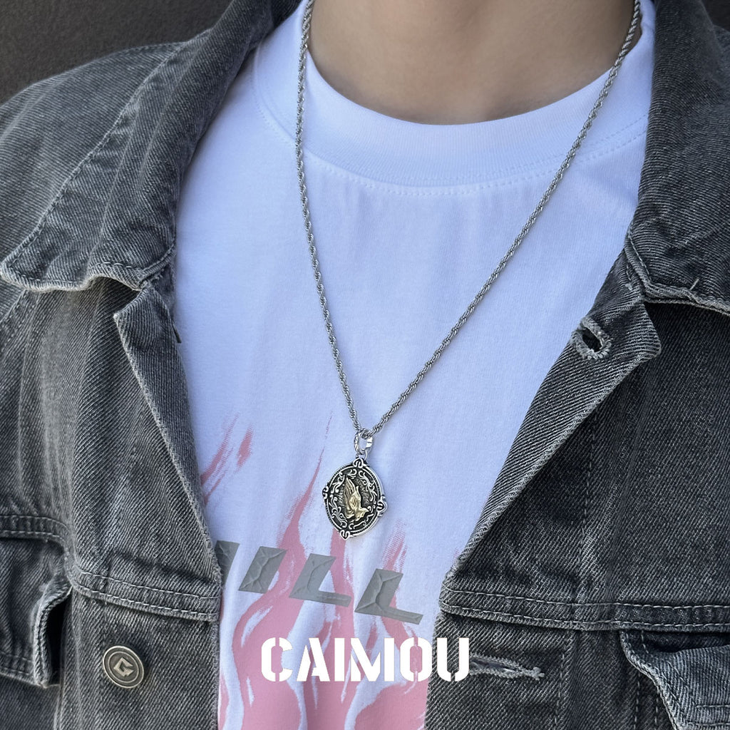 Praying Hands Coin Pendant Necklace