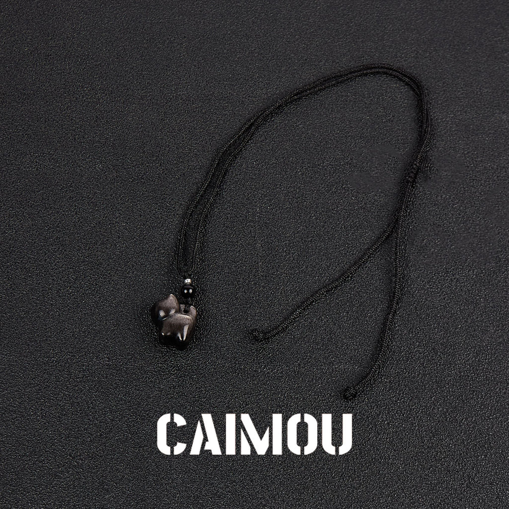 Silver Obsidian Kitten Necklace