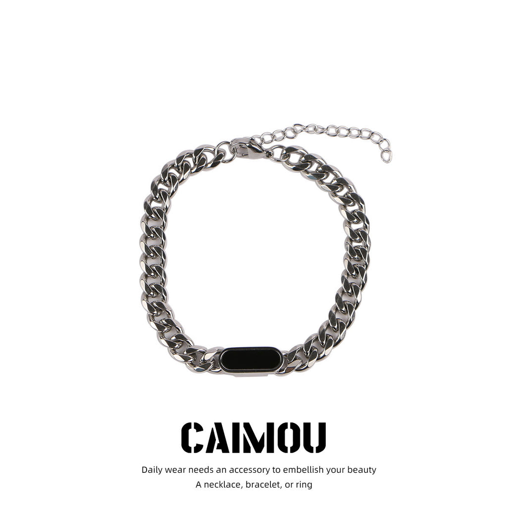 Geometric Black Tag Curb Bracelet