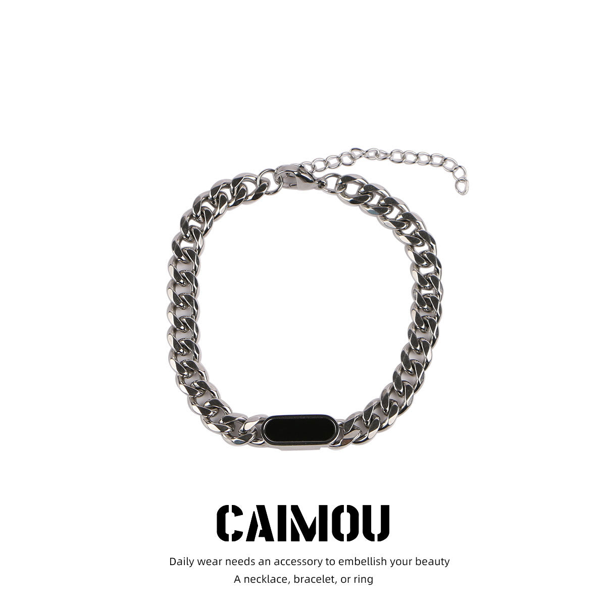 Geometric Black Tag Curb Bracelet