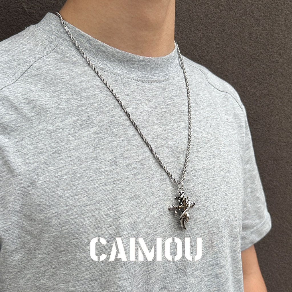 Thorn Wrapped Cross Pendant Necklace
