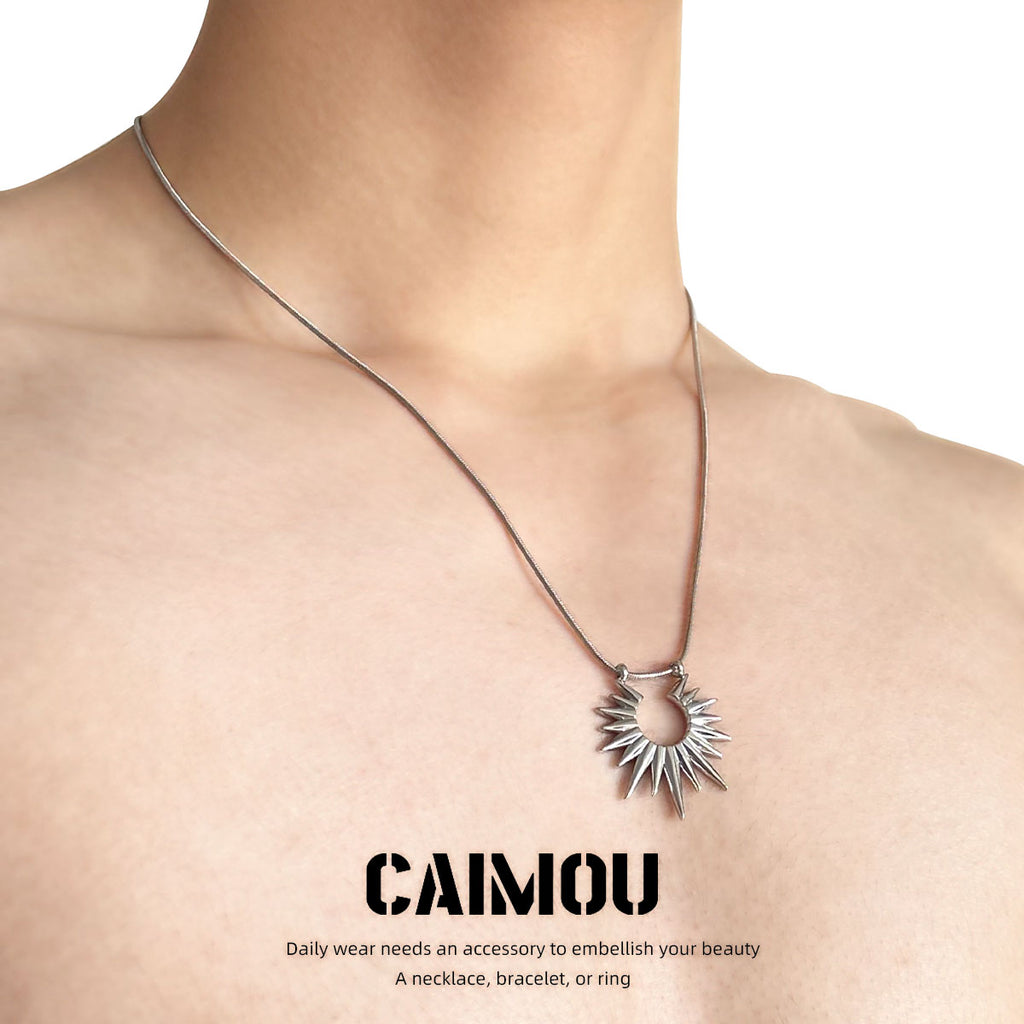 Spike Sun Pendant Snake Chain Necklace
