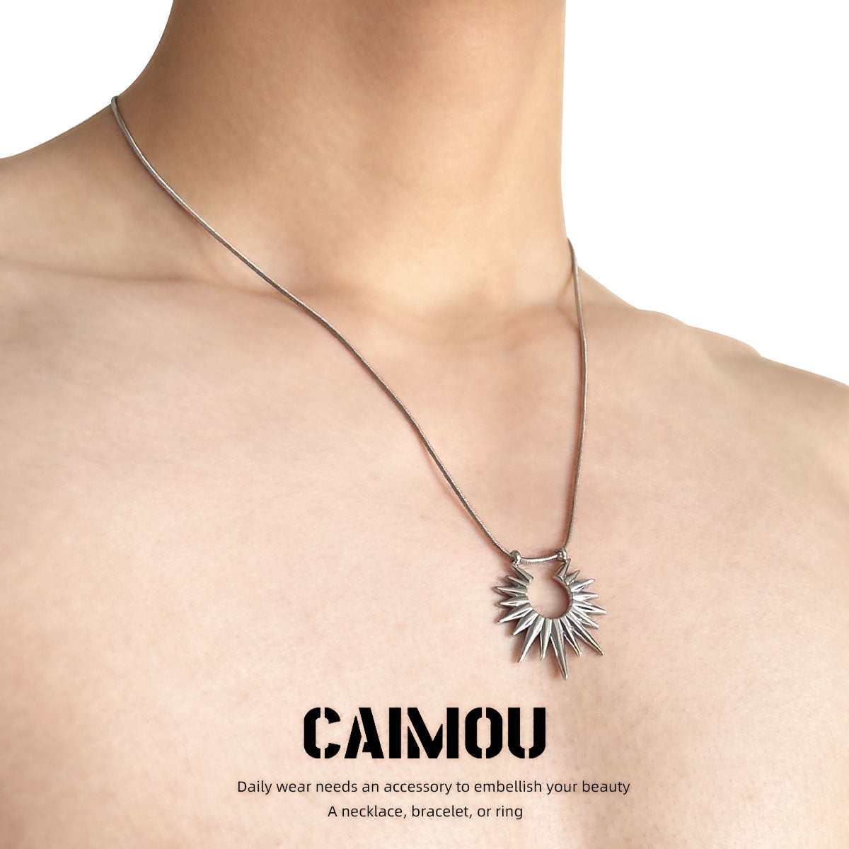 Spike Sun Pendant Snake Chain Necklace