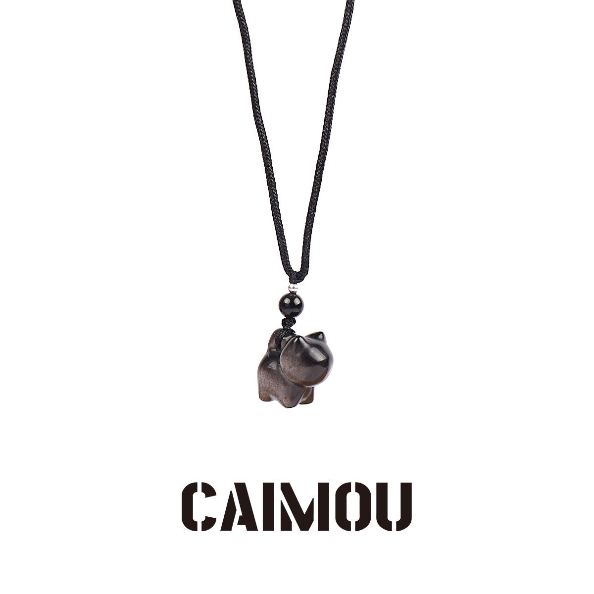 Silver Obsidian Kitten Necklace