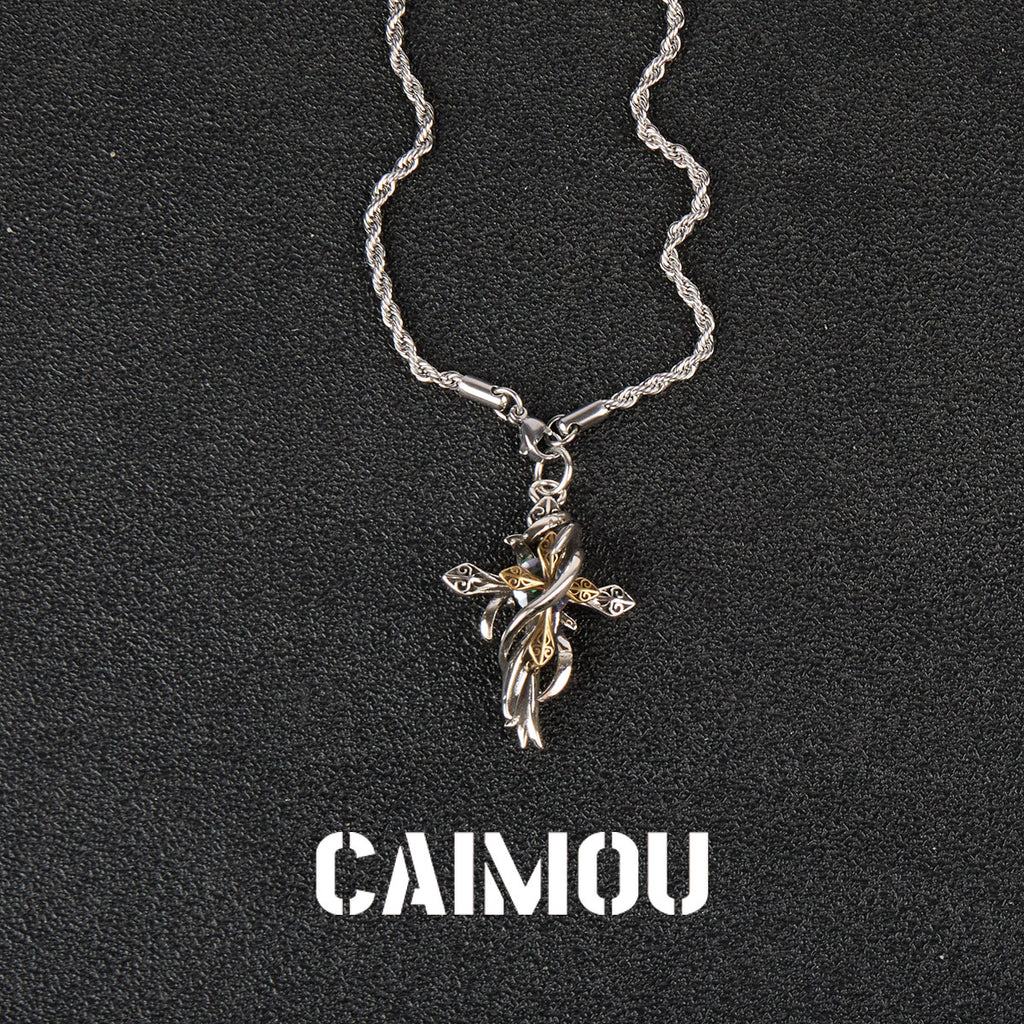 Thorn Wrapped Cross Pendant Necklace