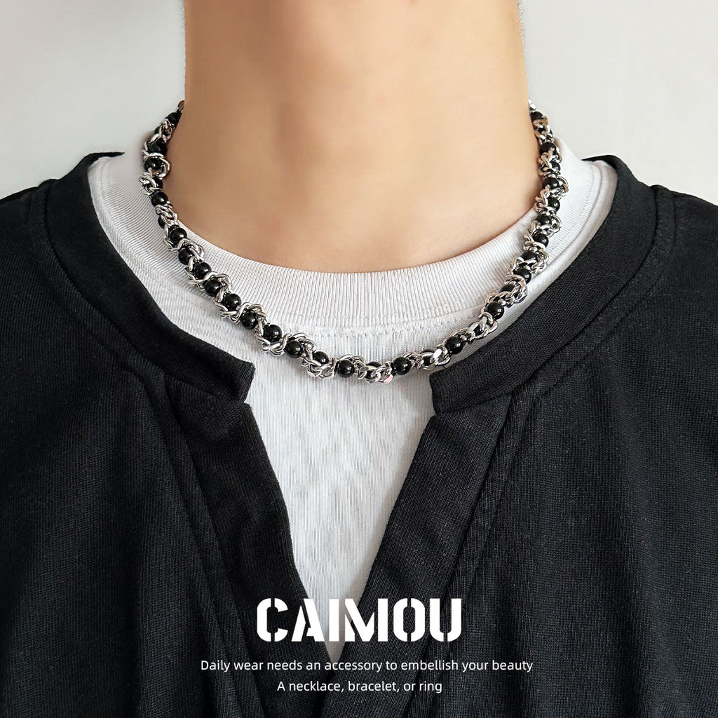 Heavy Woven Black Bead Cuban Necklace