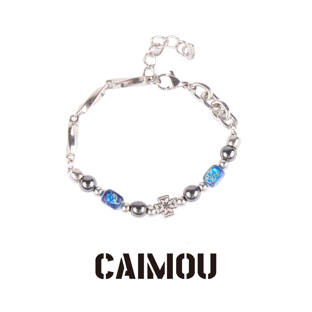Cross Blue Square Stone Beaded Bracelet