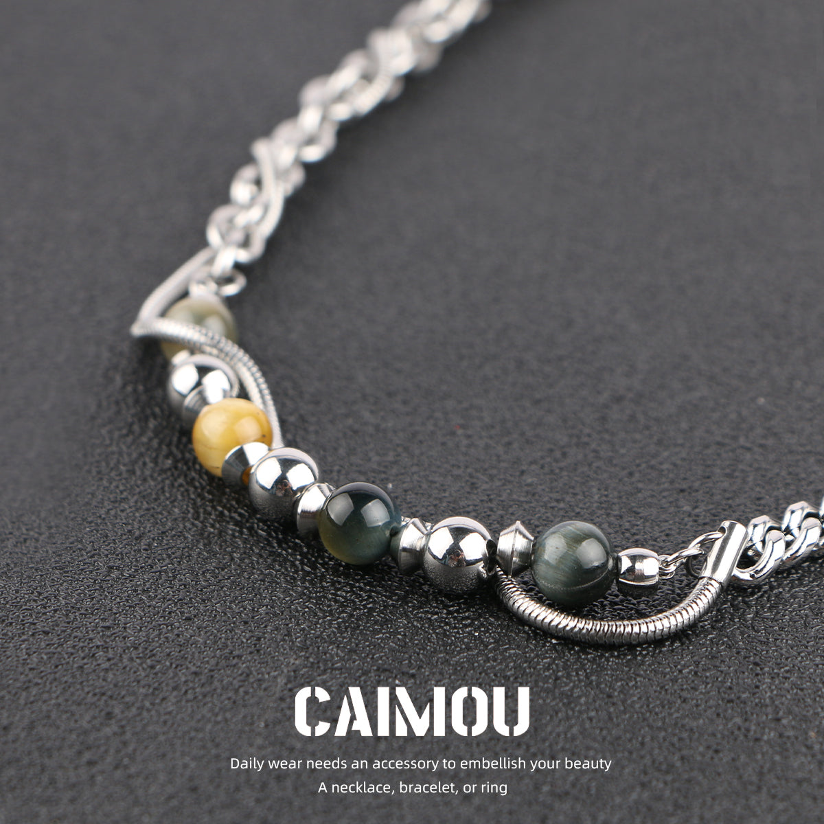 Yellow Tiger Eye Bead Mixed Chain Necklace