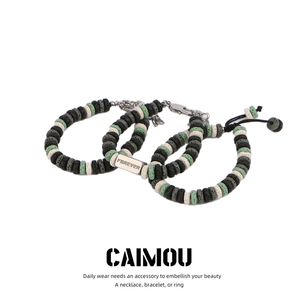 Dark Green Volcanic Stone Beaded Bracelet
