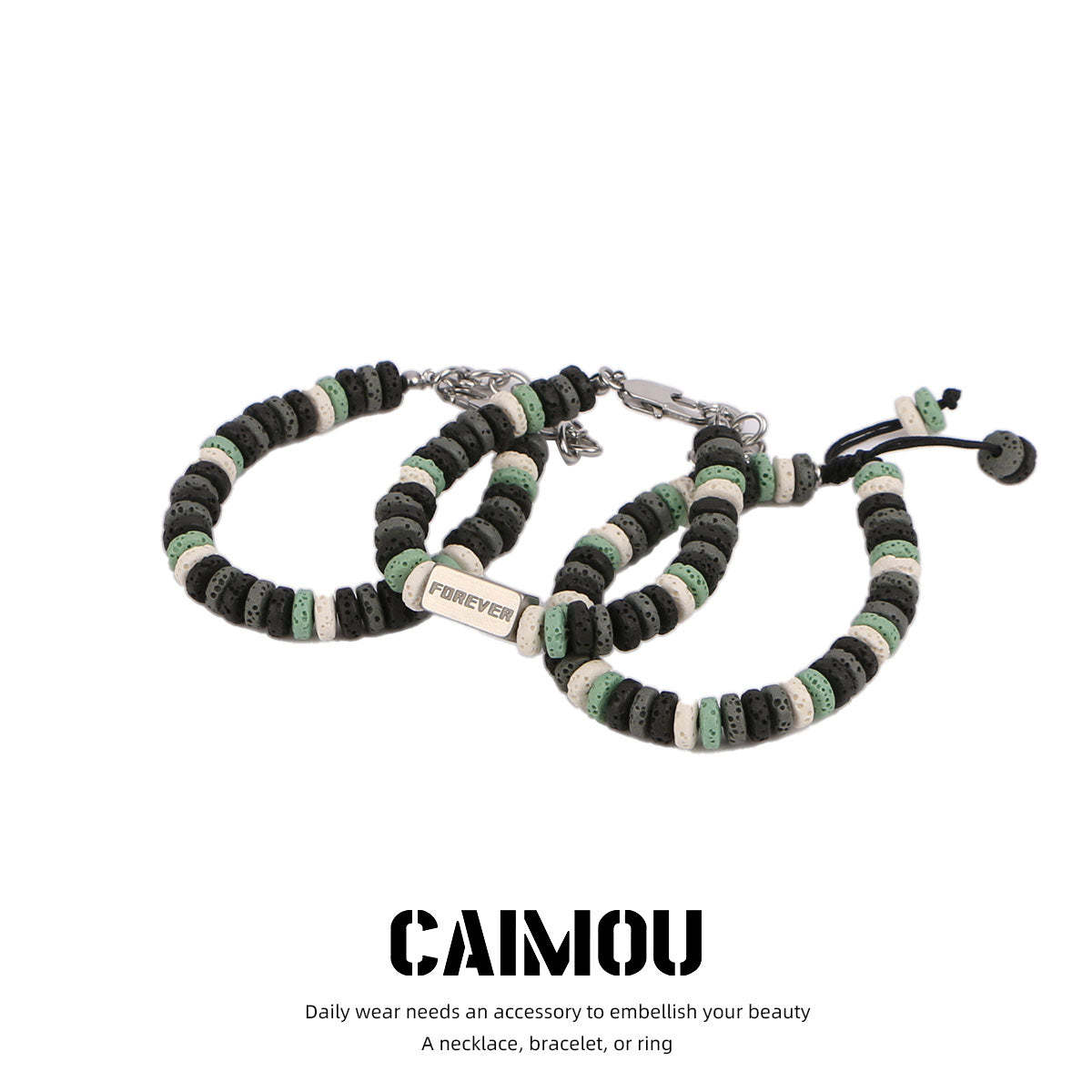 Dark Green Volcanic Stone Beaded Bracelet