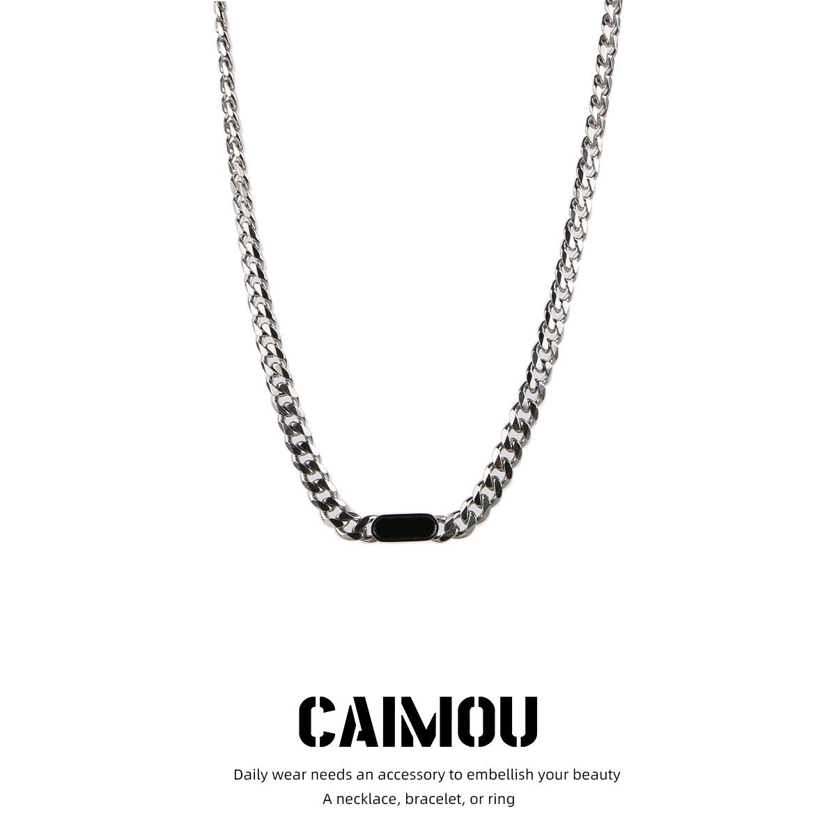 Geometric Black Tag Curb Necklace