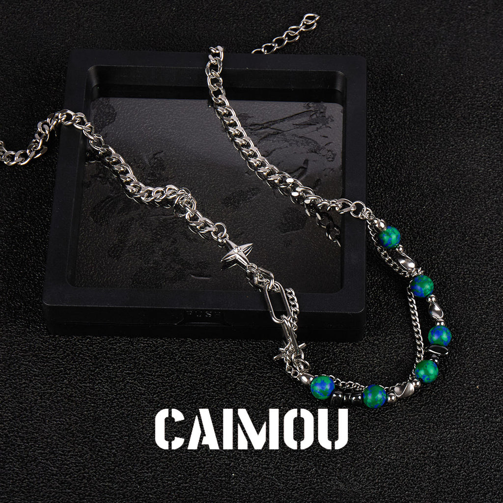 Octagram Green Stone Spliced Necklace