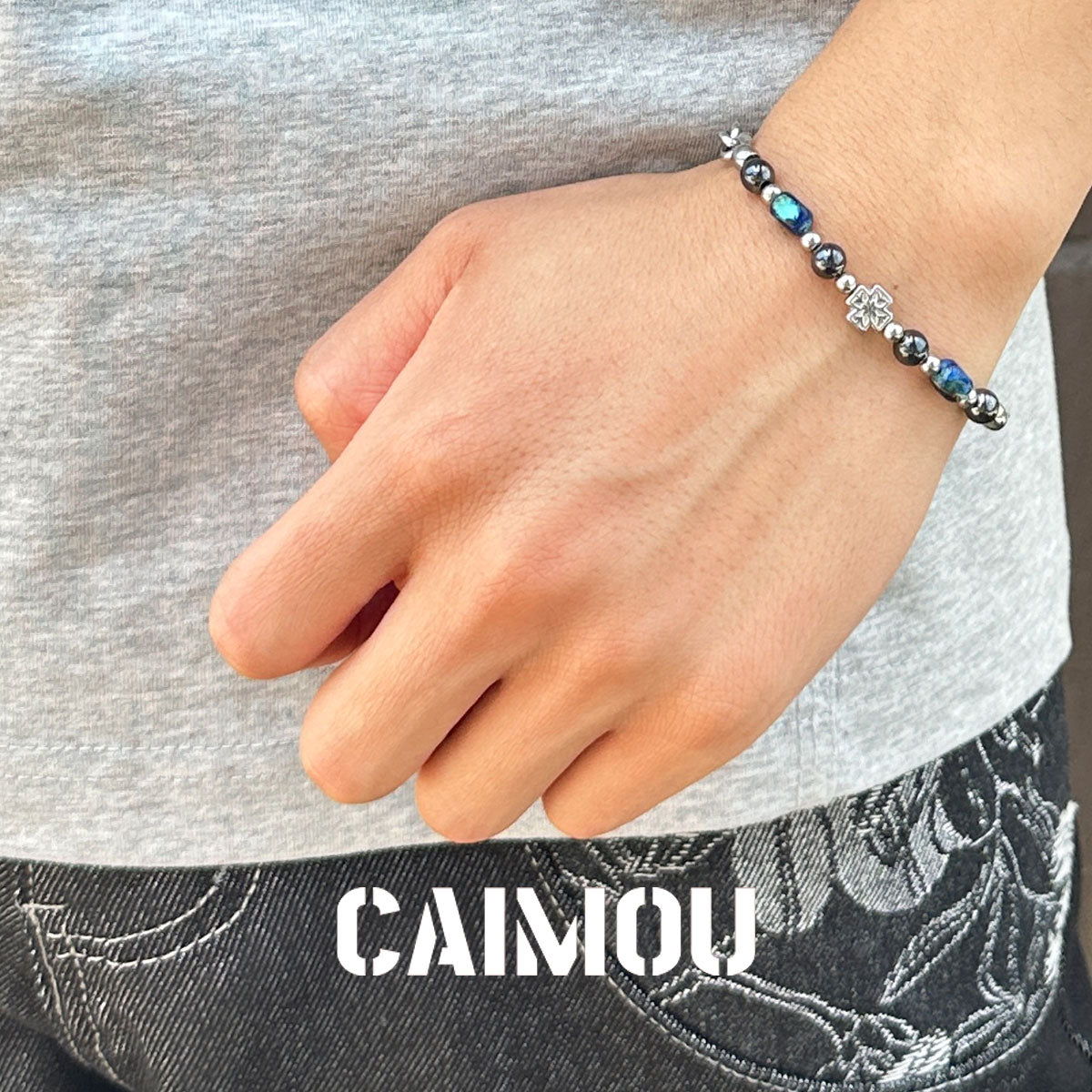 Cross Blue Square Stone Beaded Bracelet