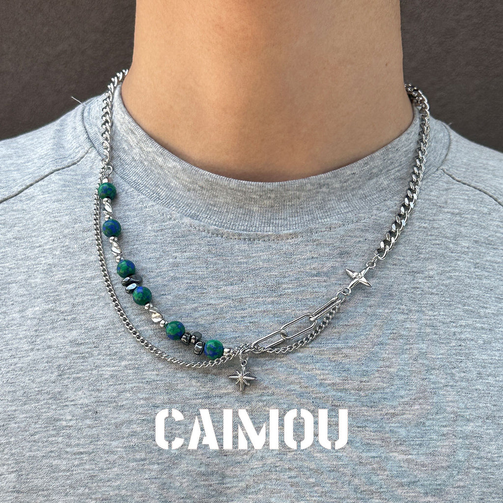 Octagram Green Stone Spliced Necklace
