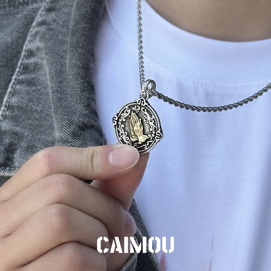 Praying Hands Coin Pendant Necklace