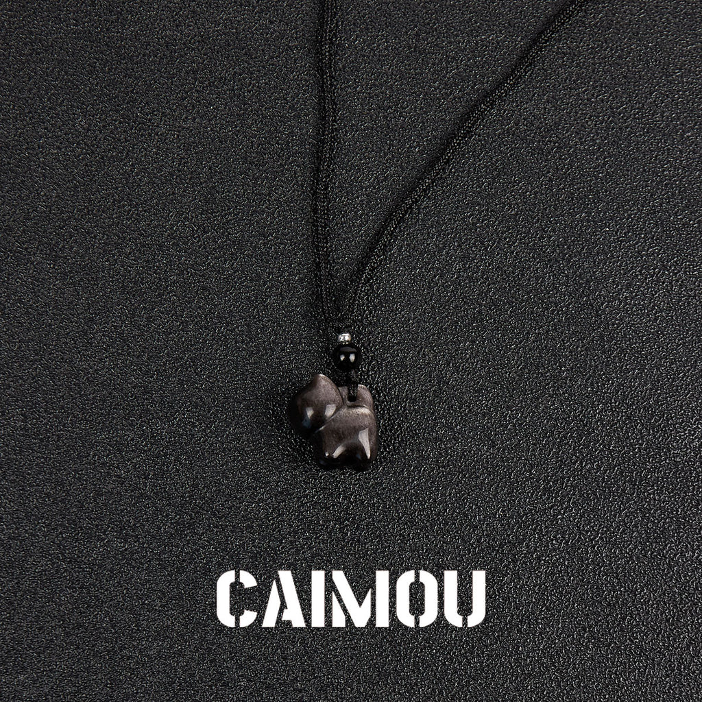 Silver Obsidian Kitten Necklace