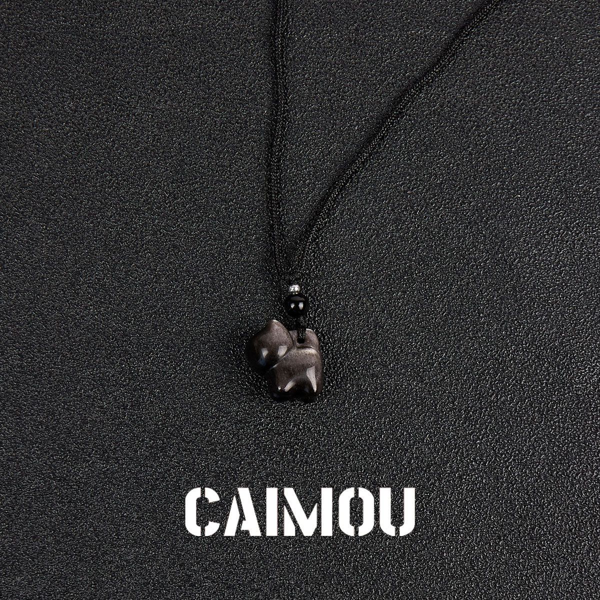 Silver Obsidian Kitten Necklace