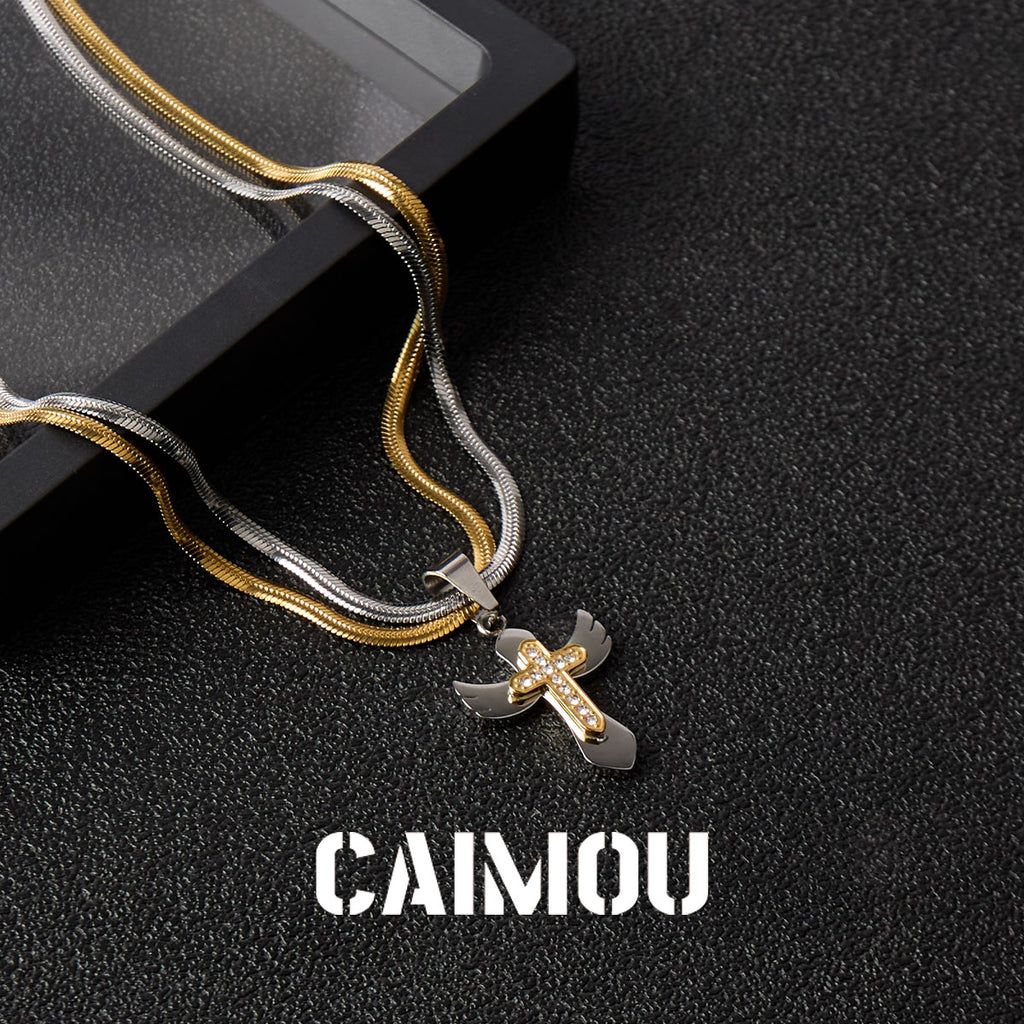 Double-layered two-tone cross necklace