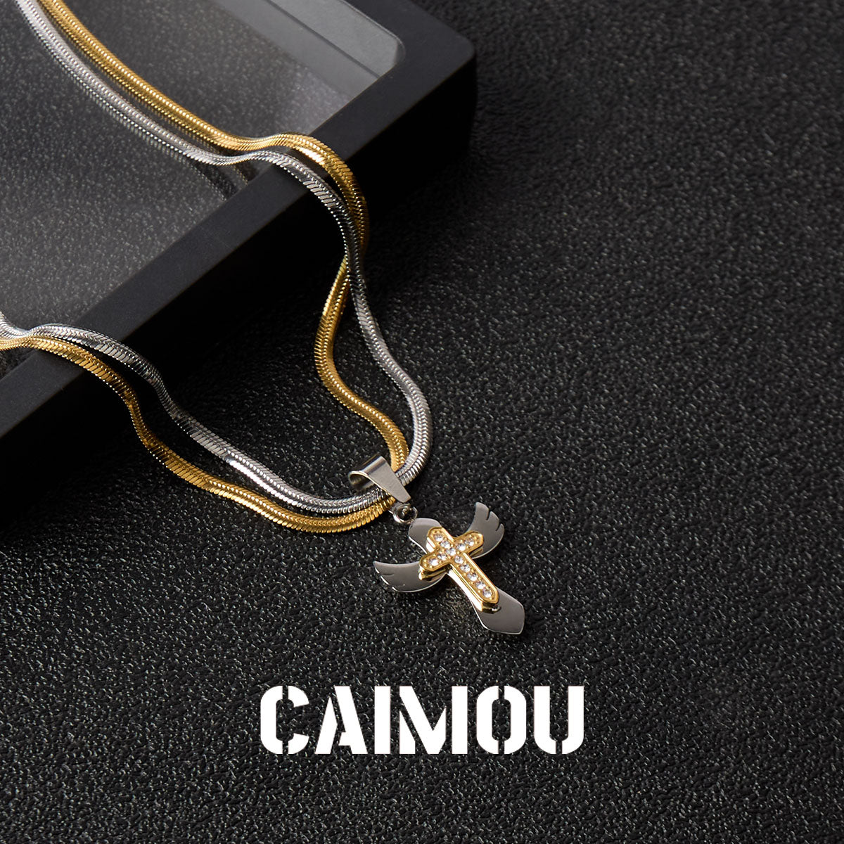 Double-layered two-tone cross necklace