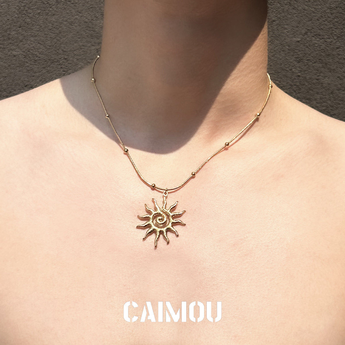 Golden Spiral Sun Pendant Necklace