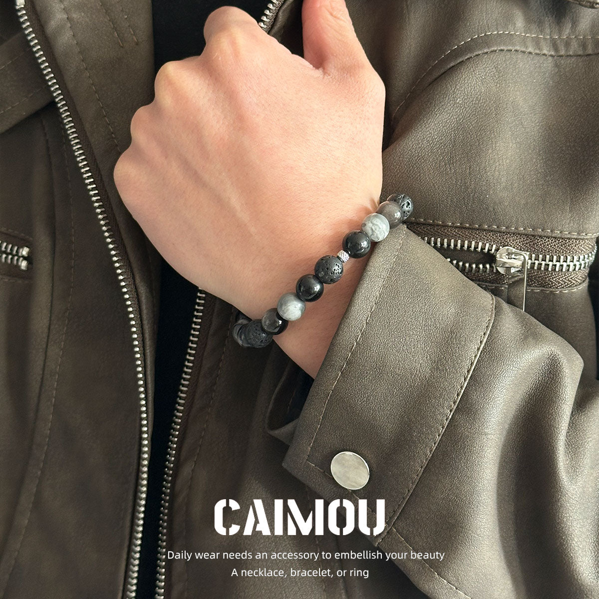 Dark Volcanic Stone Braided Bracelet