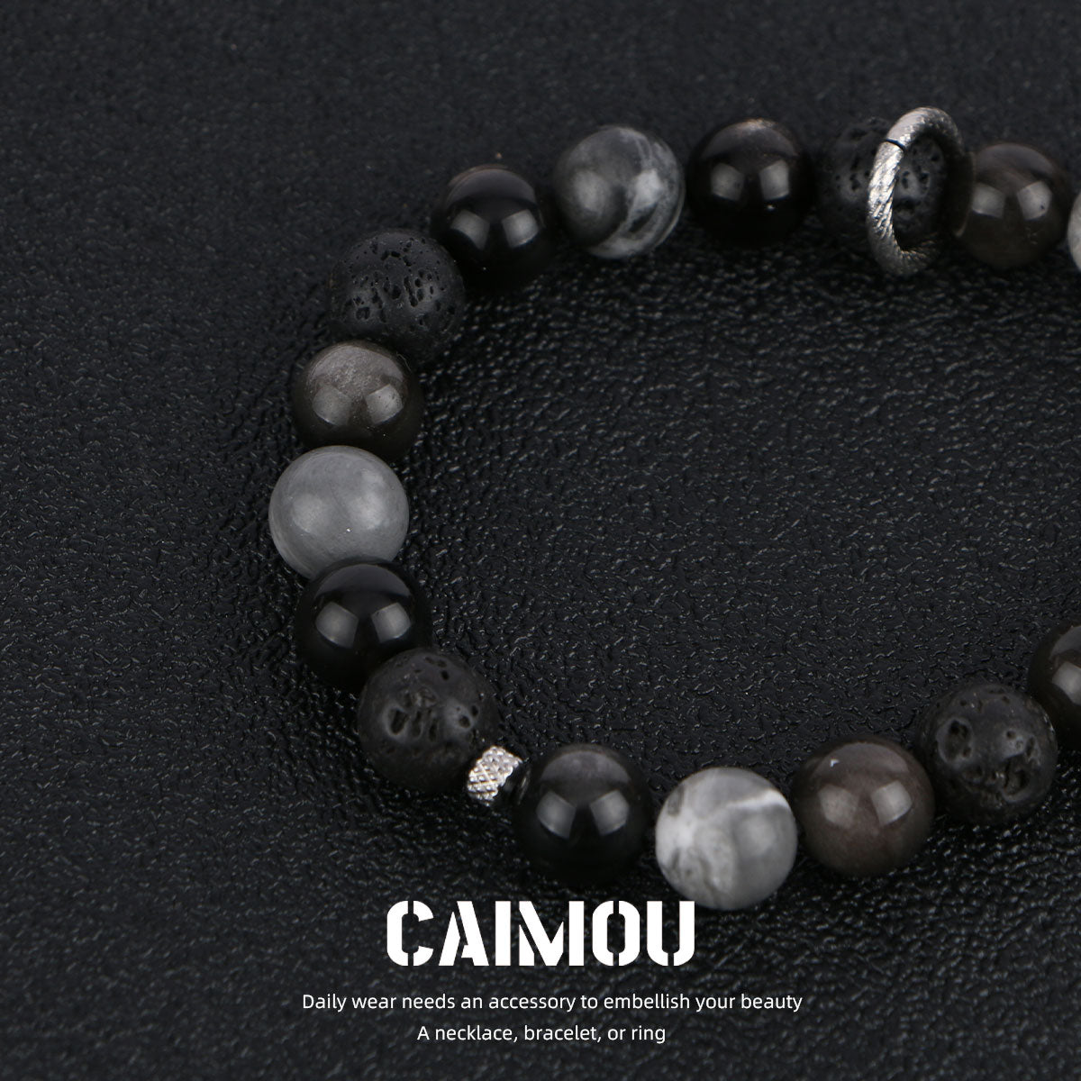 Dark Volcanic Stone Braided Bracelet