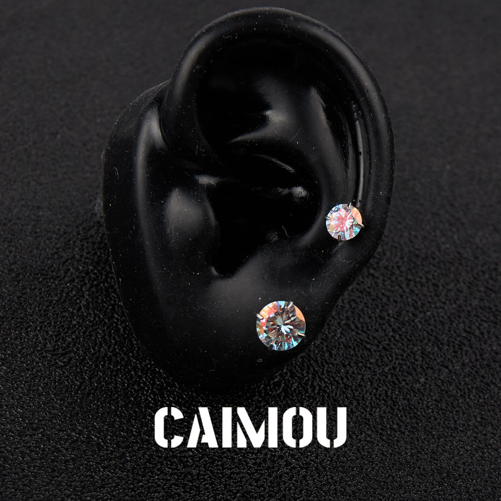 Color Plated Eight Arrows Round Zircon Stud Earrings